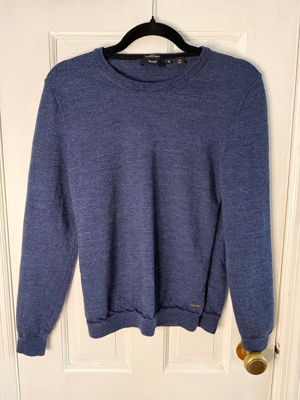 HUGO BOSS Navy Blue Merino-wool sweater in a slim fit Medium
